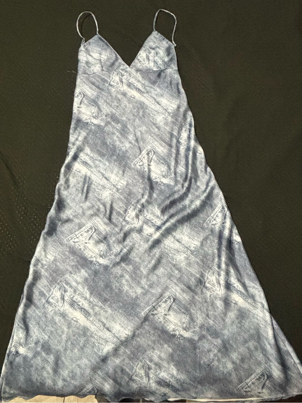 Zara Blue Tie-Dye Midi Slip Dress with Spaghetti Straps